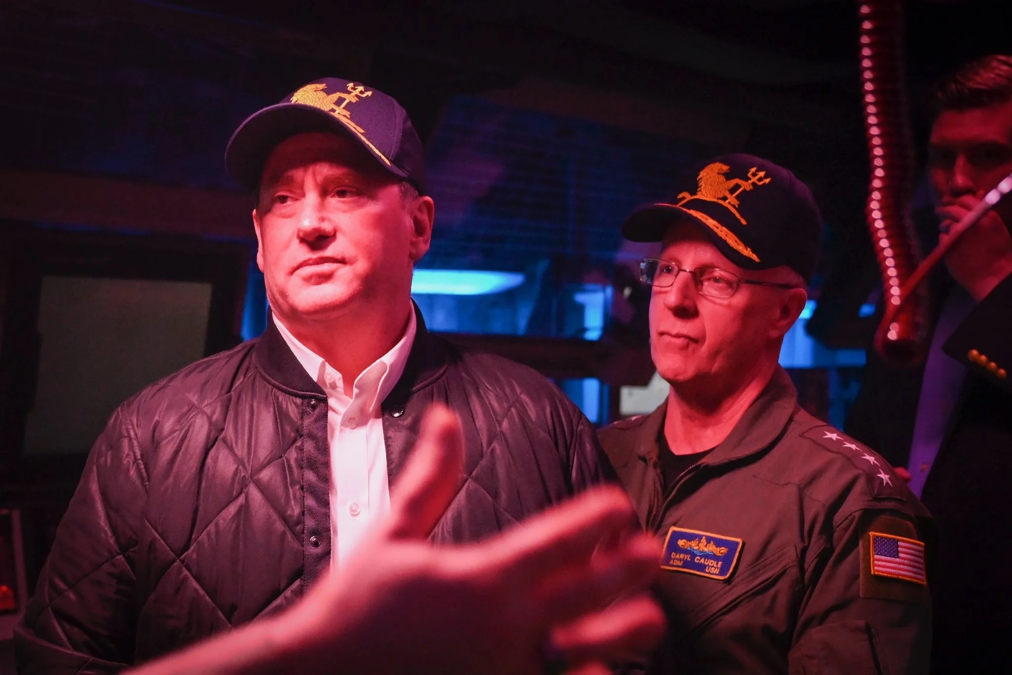 Secreatary of the Navy John Phelan and U.S. Fleet Forces commander Adm. Daryl Caudle aboard USS Gravely (DDG-107) on March 26, 2025. US Navy Photo